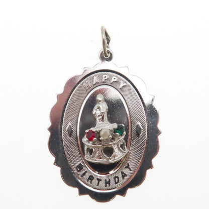 Town & Country 925 Sterling Vintage Faux Pearl Rhinestone Happy Birthday Pendant