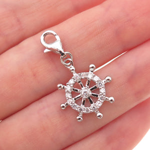 925 Sterling Silver Round-Cut C Z Ship's Wheel Lobster Lock Charm Pendant