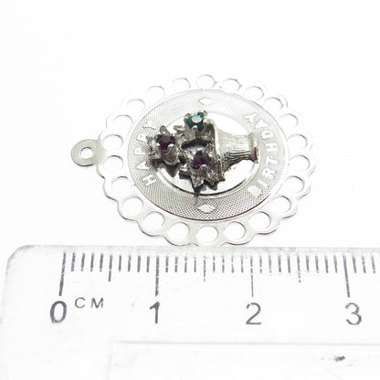 TOWN & COUTRY 925 Sterling Vintage Rhinestone "Happy Birthday" Flower Pendant