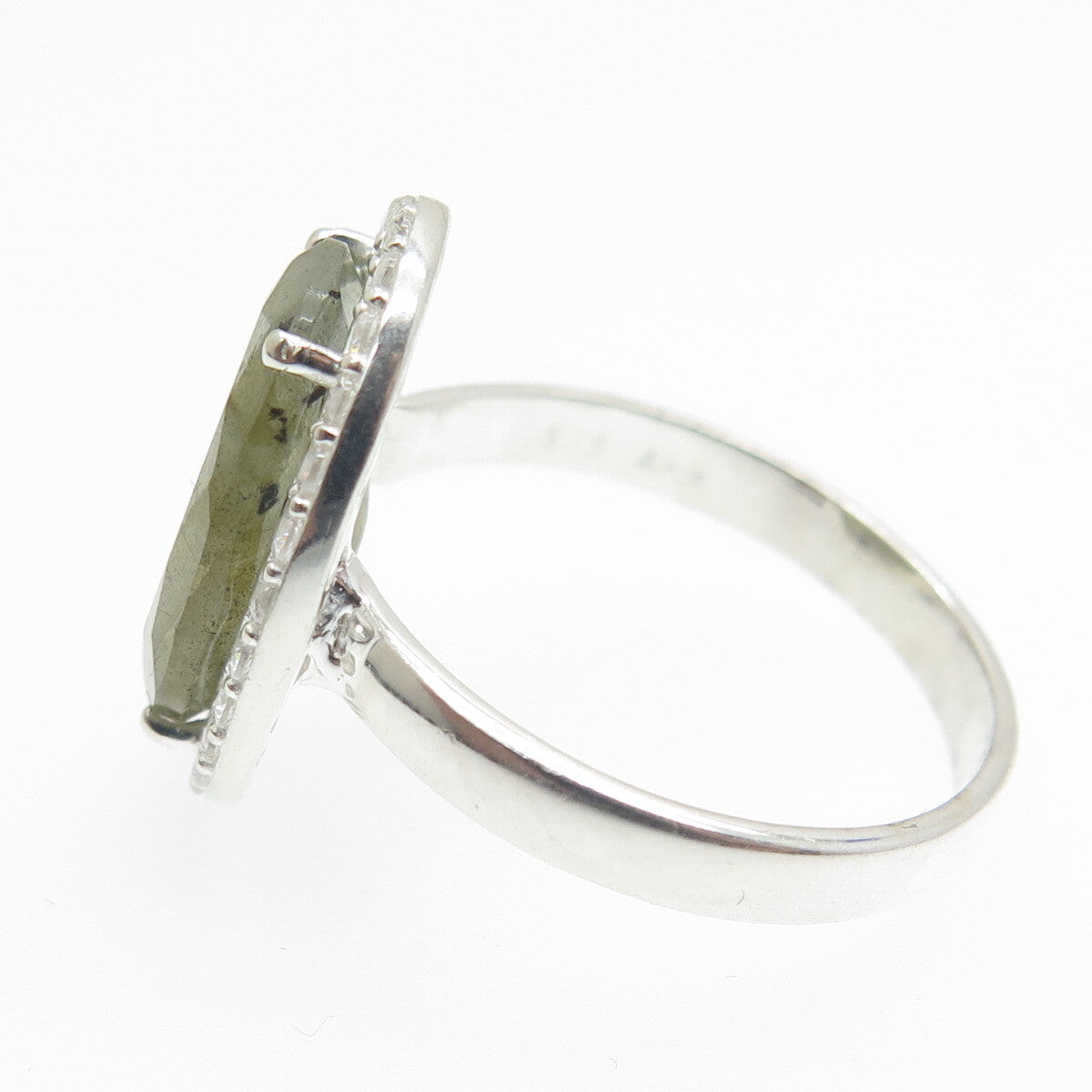 FRANK AHM 925 Sterling Silver Real Oval-Cut Labradorite & C Z Ring Size 7.25