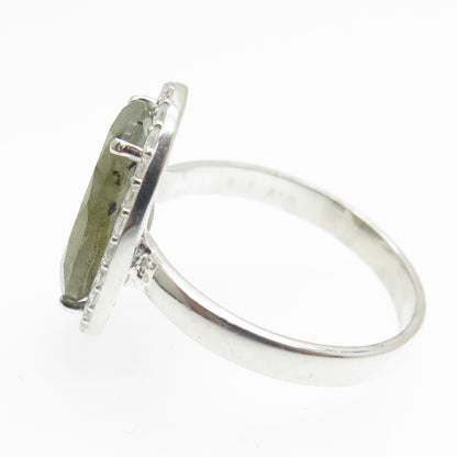FRANK AHM 925 Sterling Silver Real Oval-Cut Labradorite & C Z Ring Size 7.25
