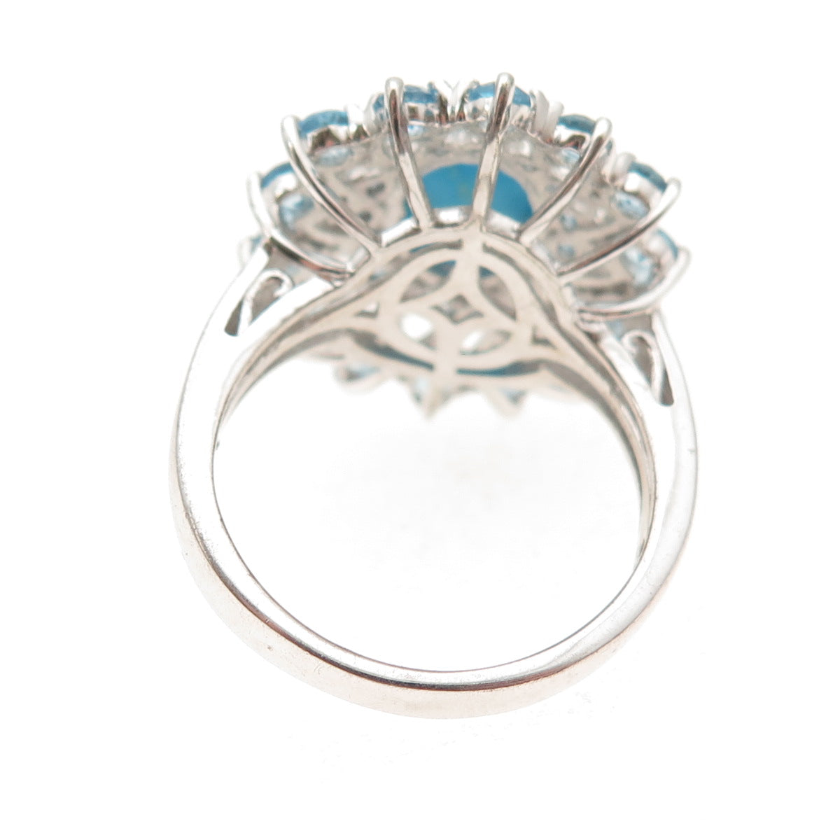925 Sterling Silver Real Turquoise & Blue Topaz Ring Size 8.25