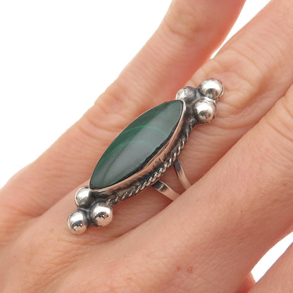 925 Sterling Silver Vintage Mexico Real Malachite Oxidized Ring Size 5.5