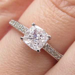 DSMK 925 Sterling Silver Cushion & Round-Cut C Z Engagement Ring Size 6.25