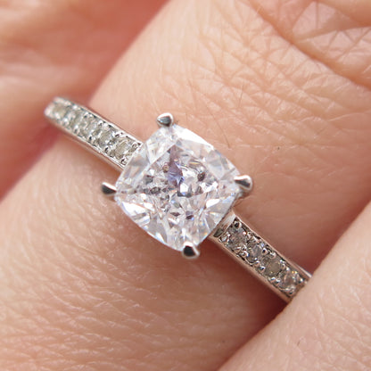 DSMK 925 Sterling Silver Cushion & Round-Cut C Z Engagement Ring Size 6.25