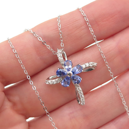 Chuck Clemency 925 Sterling Real Tanzanite White Topaz Floral Cross Necklace 20"