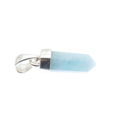 925 Sterling Silver Vintage Real Milky Aquamarine Amulet Charm Pendant