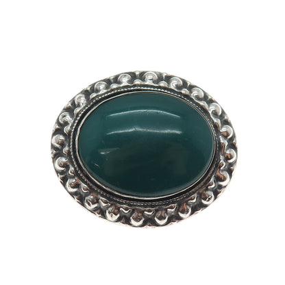 800 Silver Antique Art Deco European Real Green Onyx Beaded Oxidized Pin Brooch
