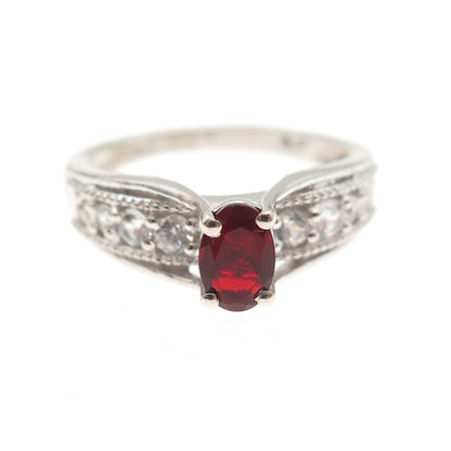 Chuck Clemency 925 Sterling Silver Real Red Garnet & White Topaz Ring Size 6