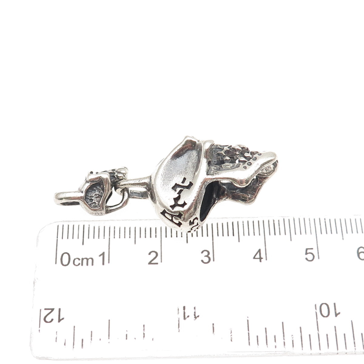 Fly Art Sterling Silver Vintage Real Red Garnet Skull Oxidized 3D Charm Pendant