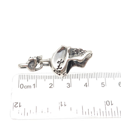 Fly Art Sterling Silver Vintage Real Red Garnet Skull Oxidized 3D Charm Pendant