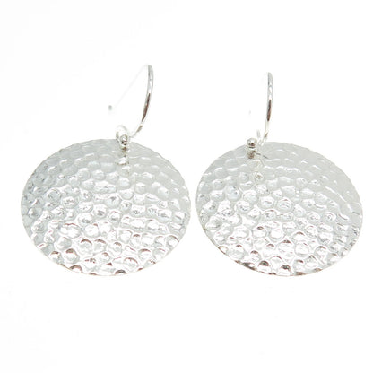 925 Sterling Silver Hammered Disc Dangling Earrings