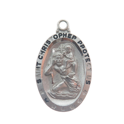 925 Sterling Silver Vintage St. Christopher Medal Religious Pendant