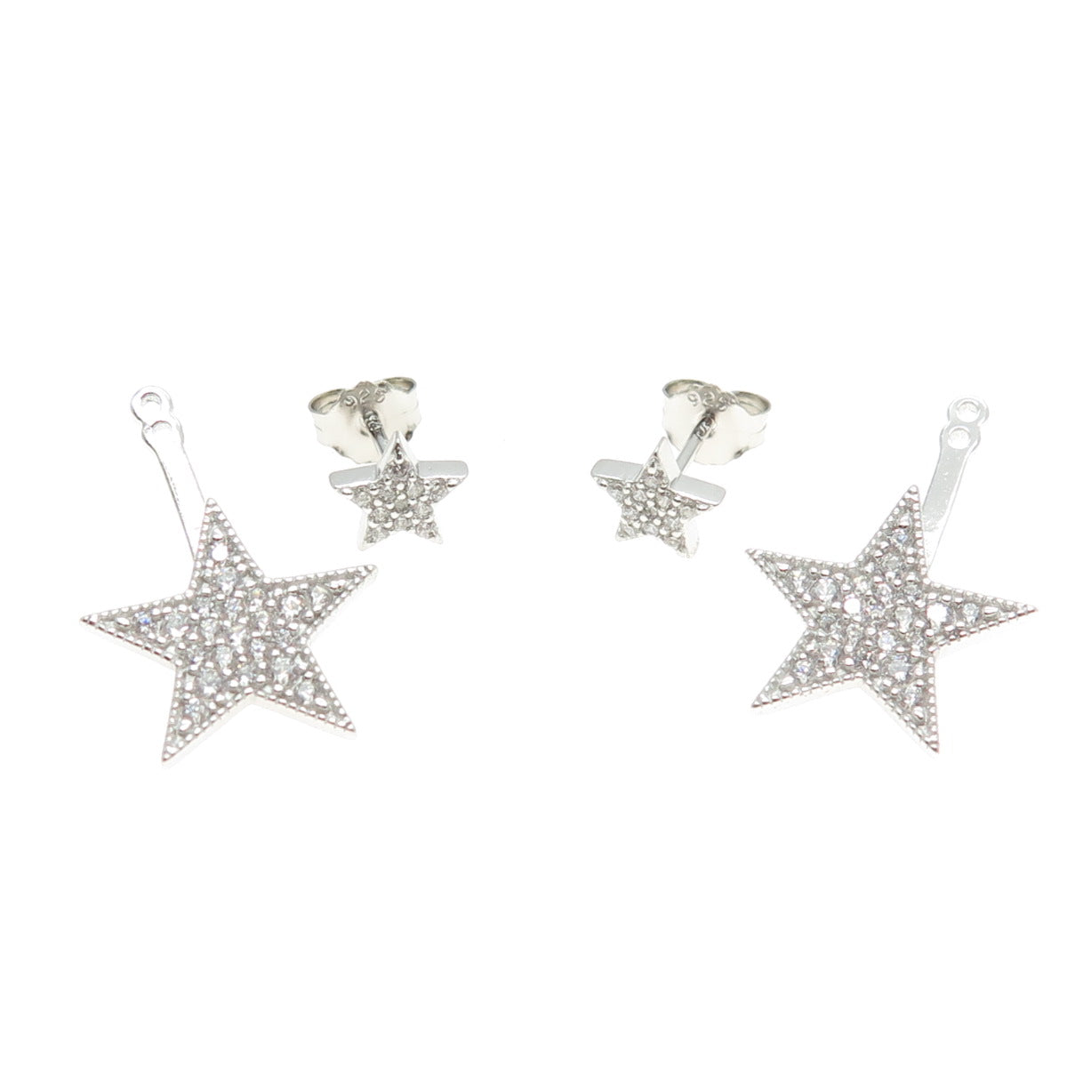 925 Sterling Silver Round-Cut C Z Star Interchangeable Earrings