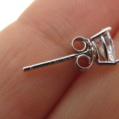 925 Sterling Silver Pear-Cut C Z Stud Earrings