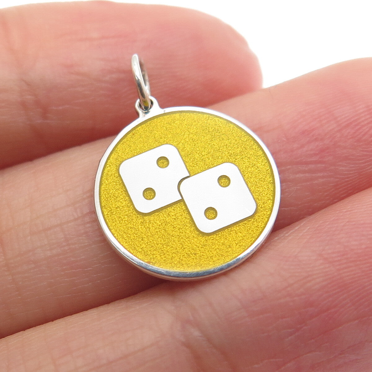 925 Sterling Silver Yellow Enamel Number 4 Lucky Dice Minimalist Charm Pendant