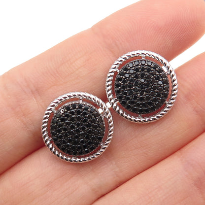925 Sterling Silver Real Round-Cut Black Spinel Earrings