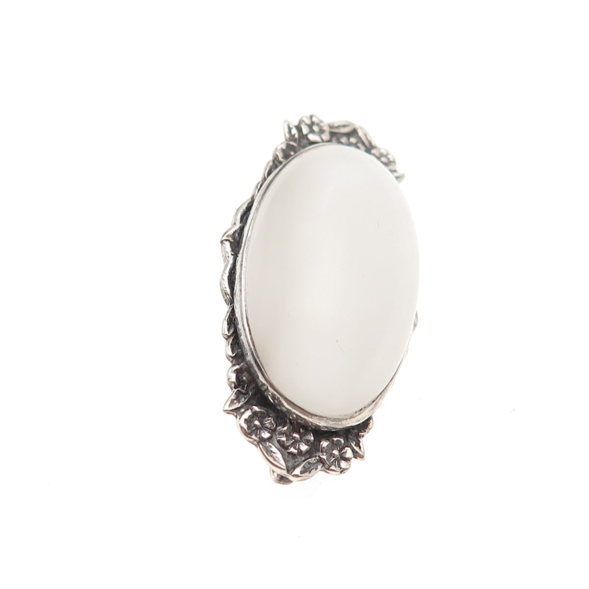 925 Sterling Silver Antique Art Deco Camphor Frosted Glass Floral Pin Brooch