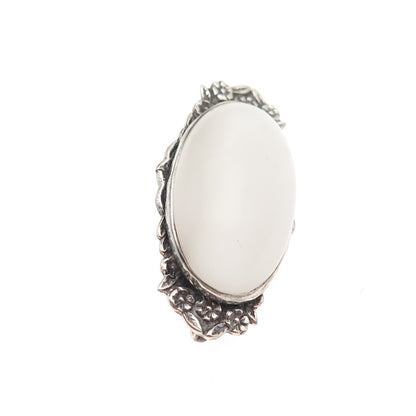 925 Sterling Silver Antique Art Deco Camphor Frosted Glass Floral Pin Brooch