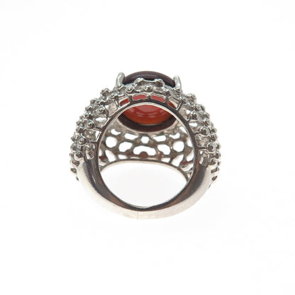 925 Sterling Silver Vintage Real Carnelian Modernist Beaded Mesh Ring Size 5.25