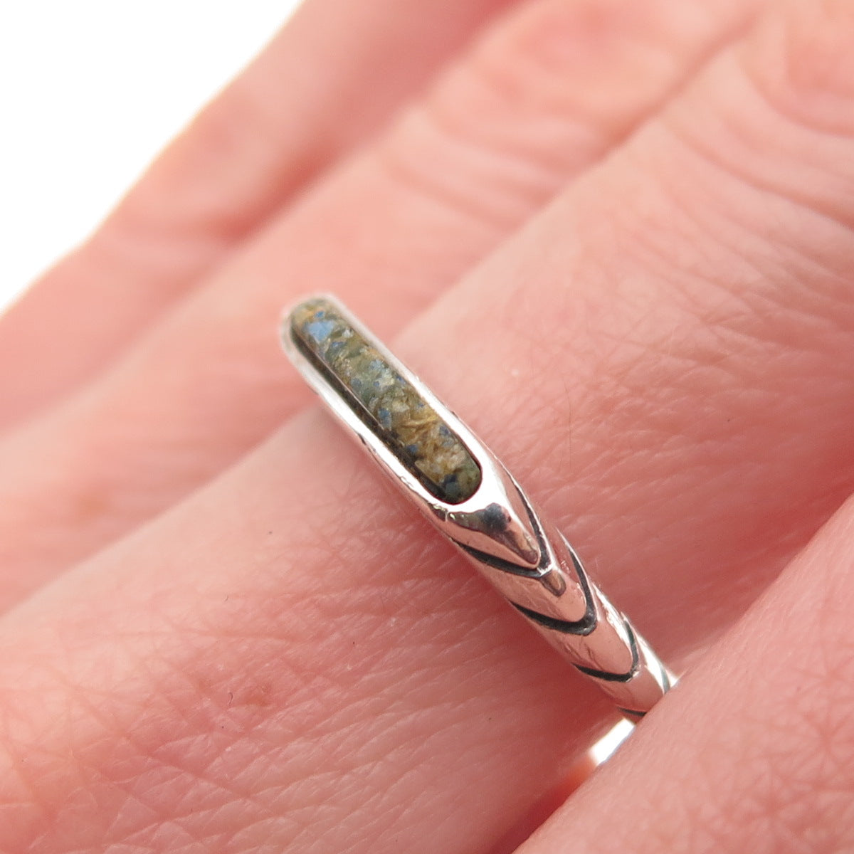 CAROLYN POLLACK 925 Sterling Vintage Real Turquoise Inlay Stackable Ring Size 7