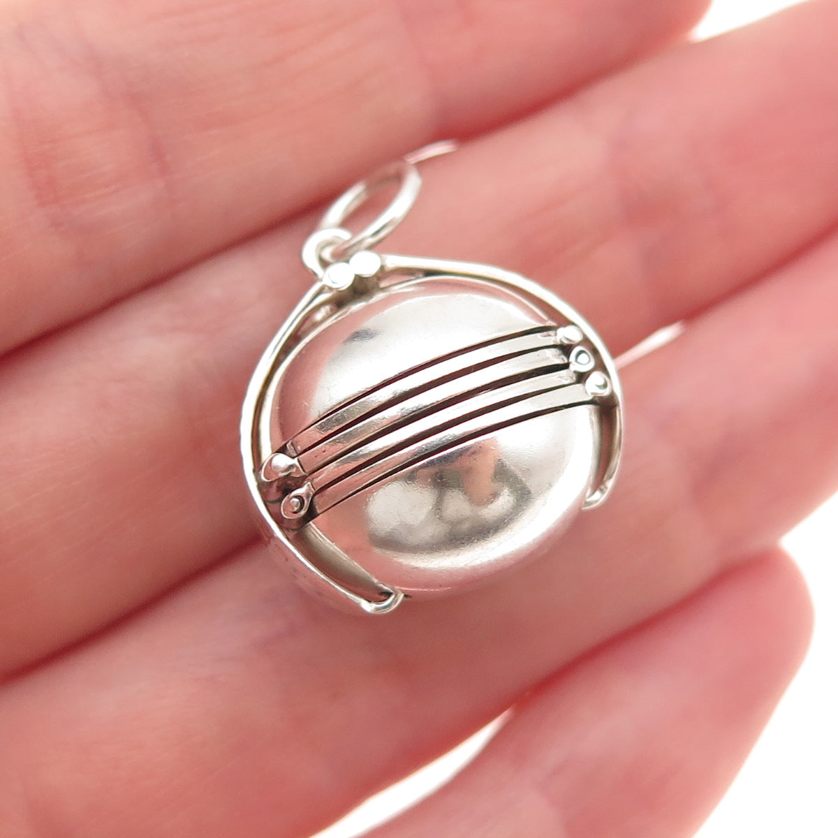 925 Sterling Silver Vintage Transformer Ball Oxidized Locket Charm Pendant