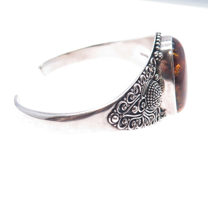 SUARTI BALI 925 Sterling Silver Vintage Real Amber Adjustable Bracelet 7.75"