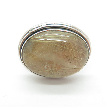 925 Sterling Silver Vintage Real Cabochon Rutilated Quartz Ring Size 6.75