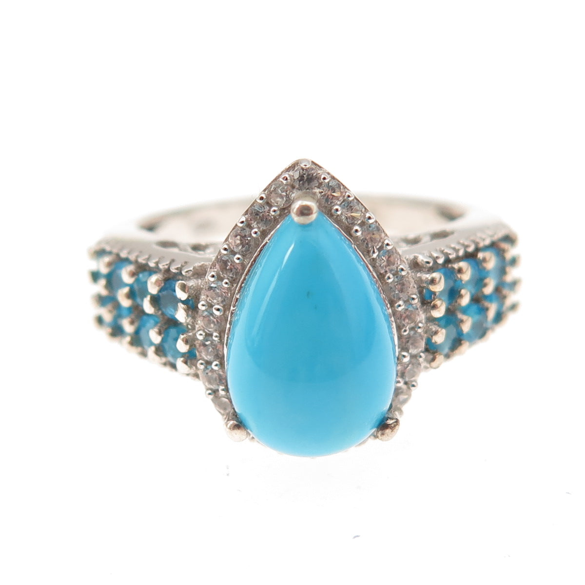 Chuck Clemency 925 Sterling Silver Real Turquoise Apatite & Topaz Ring Size 8