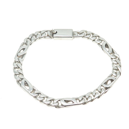 925 Sterling Silver Vintage Mexico Figaro Link Bracelet 7.75"