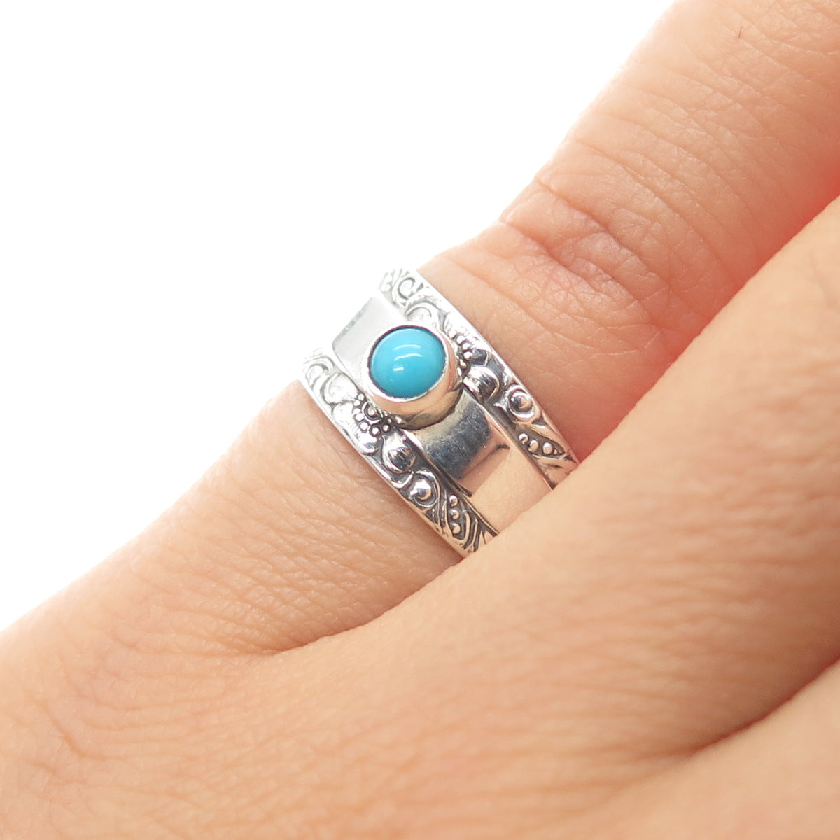 TOWLE 925 Sterling Vintage Sleeping Beauty Turquoise Adjustable Ring Size 4.5