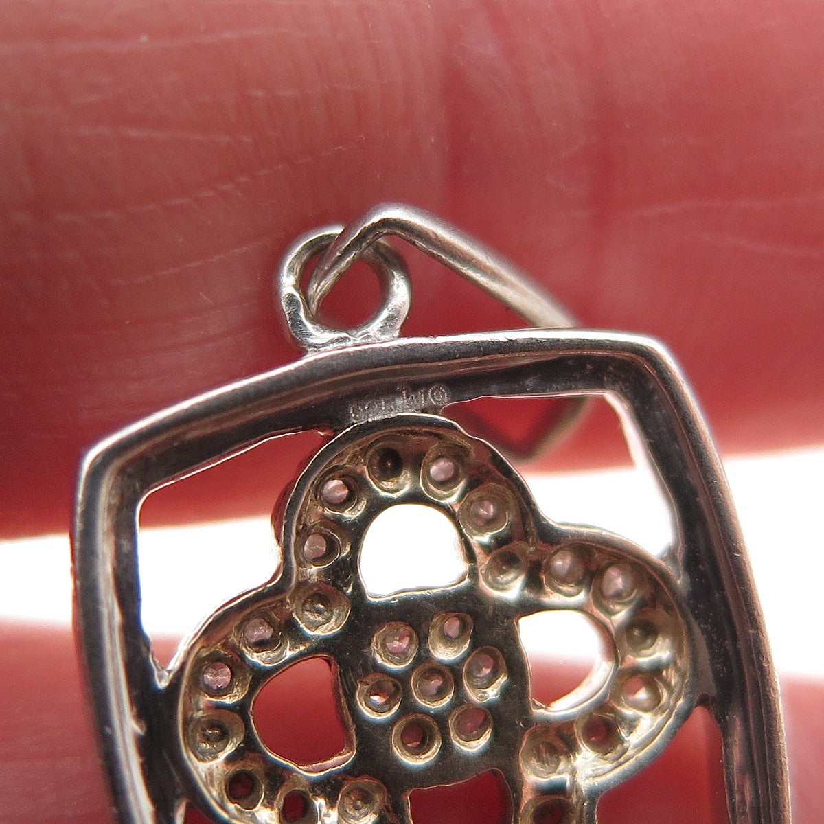 925 Sterling Silver Real Round-Cut Diamond Floral Key Charm Pendant