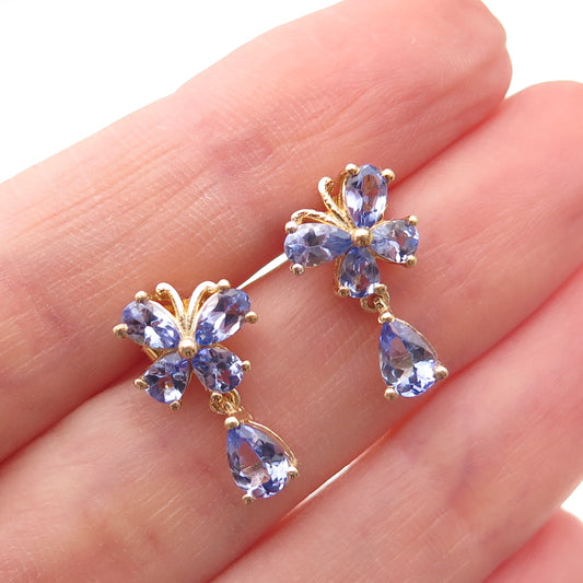 Chuck Clemency 925 Sterling Silver Gold Plated Real Tanzanite Butterfly Earrings