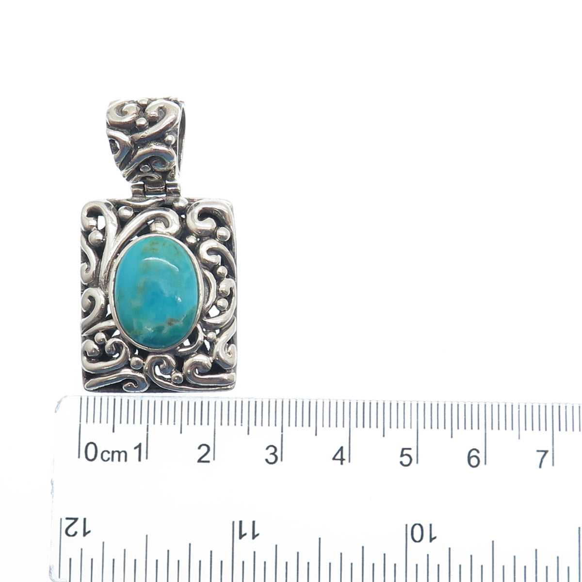 925 Sterling Silver Vintage Real Lone Mountain Turquoise Floral Ornate Pendant