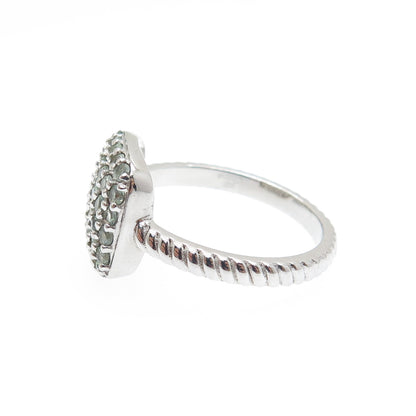 925 Sterling Silver Real Round-Cut Green Topaz Cushion Ring Size 7.25