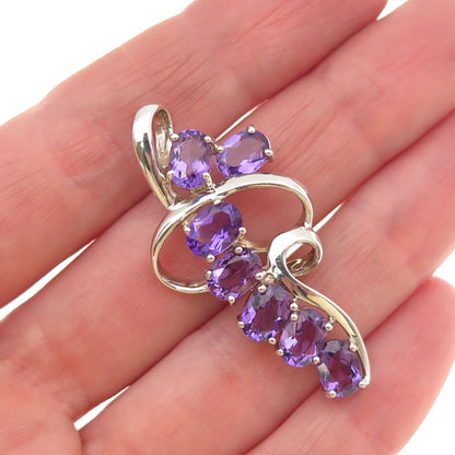925 Sterling Silver Vintage Real Oval-Cut Amethyst Modernist Charm Pendant