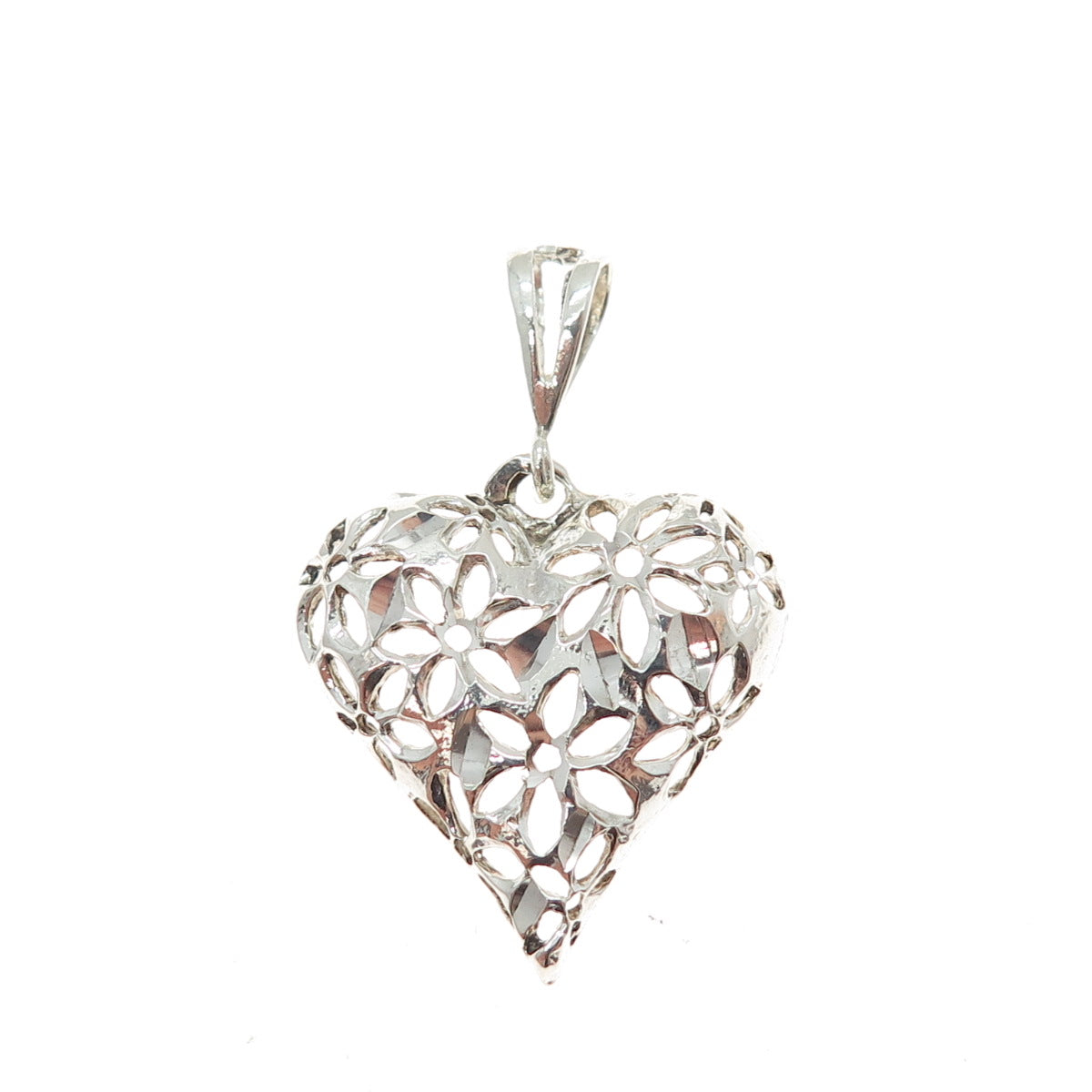 925 Sterling Silver Vintage Flower Heart Charm Pendant