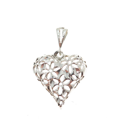 925 Sterling Silver Vintage Flower Heart Charm Pendant