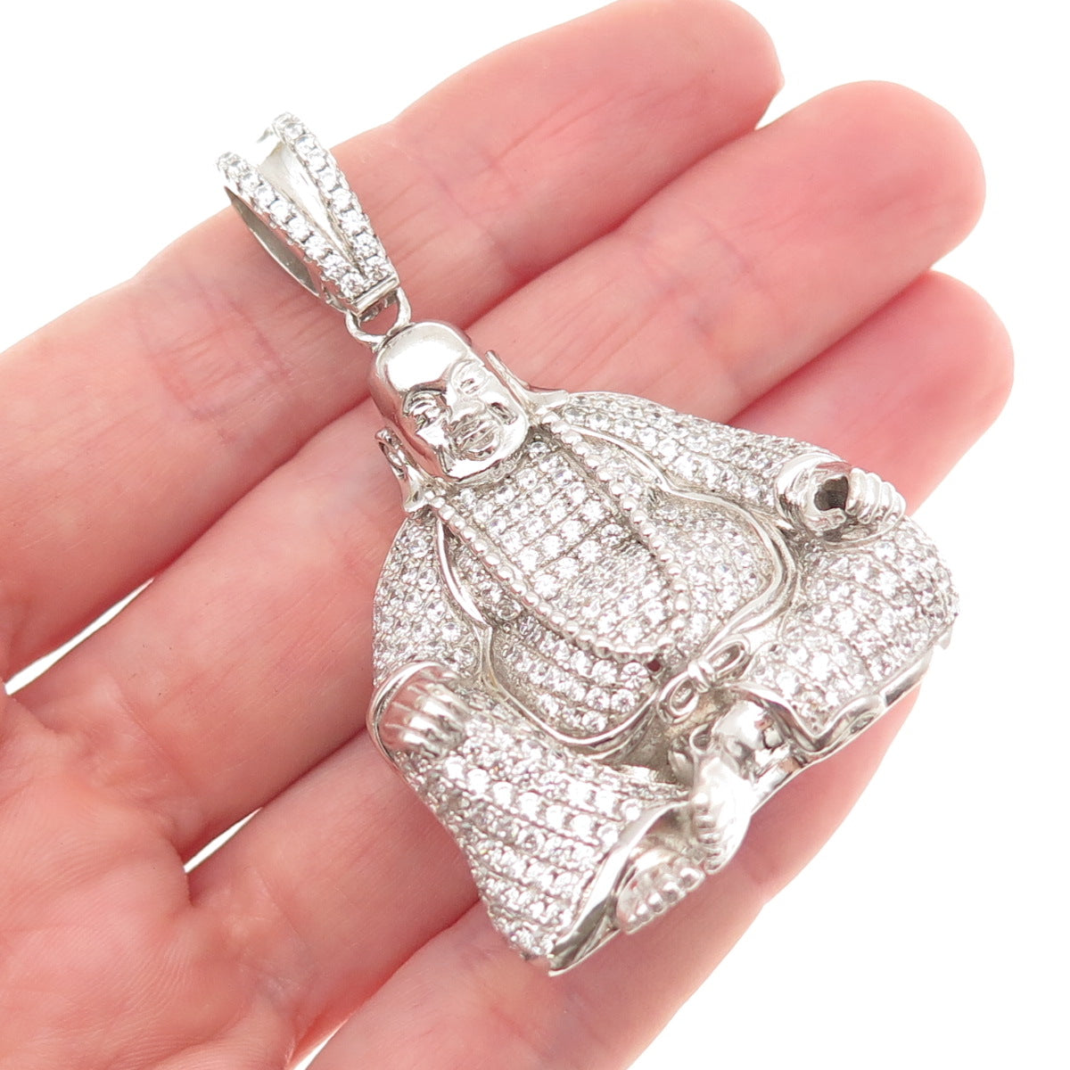 925 Sterling Silver Round-Cut C Z Buddha Pendant