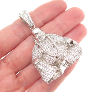 925 Sterling Silver Round-Cut C Z Buddha Pendant