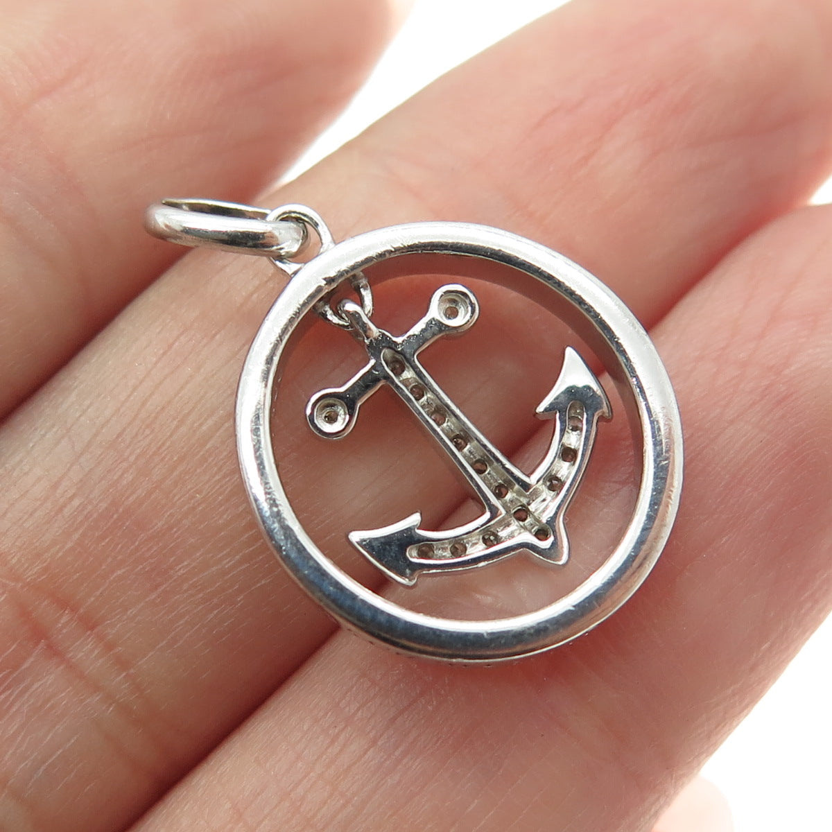 925 Sterling Silver Real Round-Cut Diamond "You Are My Anchor" Pendant