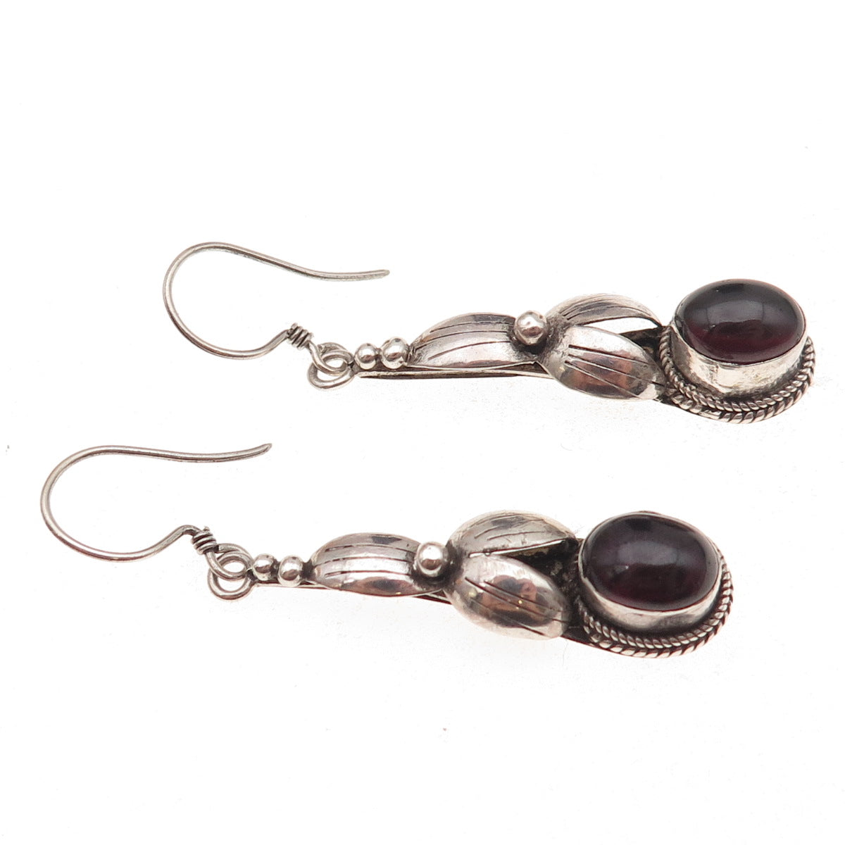 925 Sterling Silver Vintage Real Black Onyx Floral Oxidized Dangle Earrings