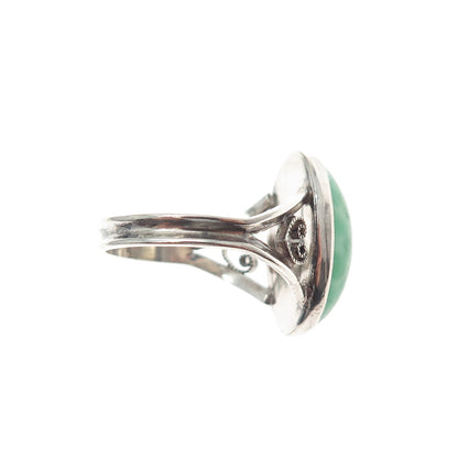 925 Sterling Silver Antique Art Deco Green Glass Filigree Heart Ring Size 5.75