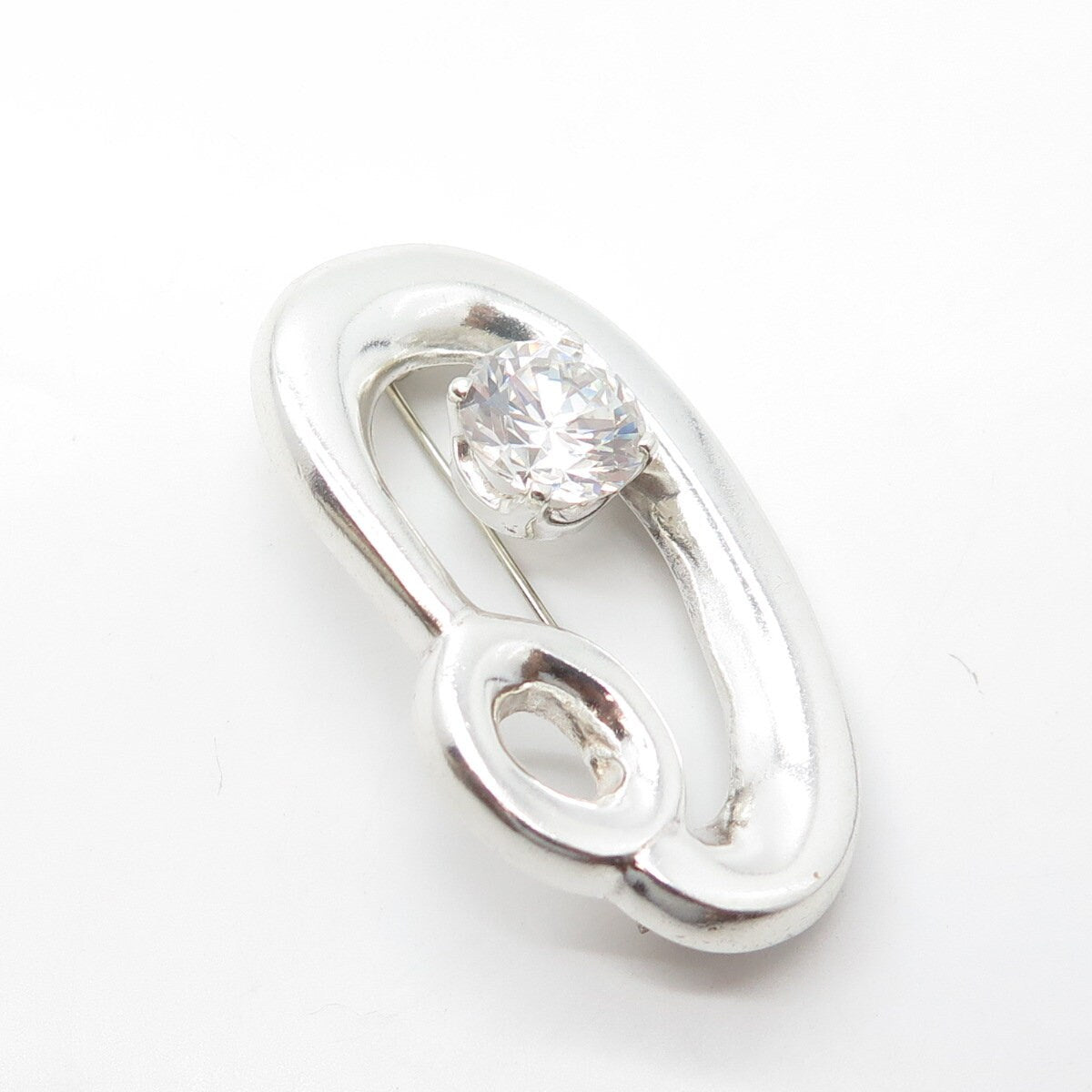 925 Sterling Silver Vintage Mexico C Z Modernist Pin Brooch