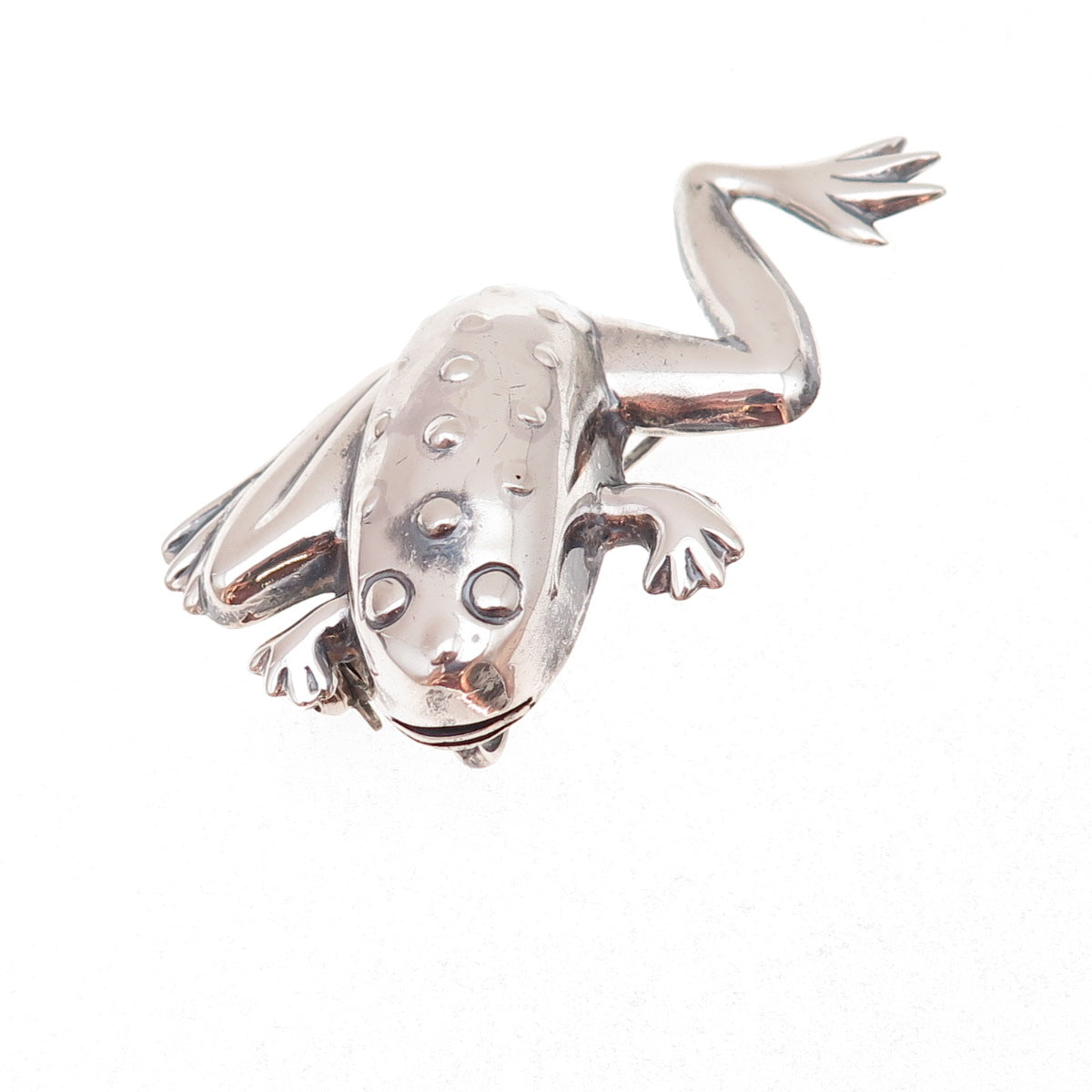 925 Sterling Silver Vintage Frog Good Luck Oxidized Pin Brooch