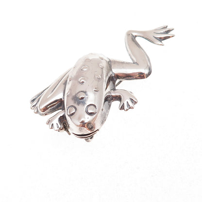 925 Sterling Silver Vintage Frog Good Luck Oxidized Pin Brooch