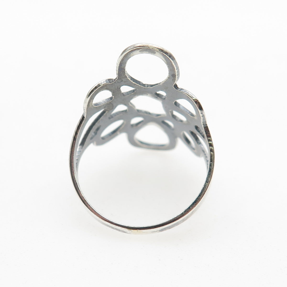 925 Sterling Silver Vintage Mexico Modernist Swirl Flower Oxidized Ring Size 7.5