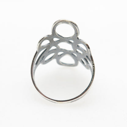 925 Sterling Silver Vintage Mexico Modernist Swirl Flower Oxidized Ring Size 7.5