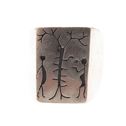 925 Sterling Silver Vintage Mexico Adam & Eve Garden of Eden Ring Size 10