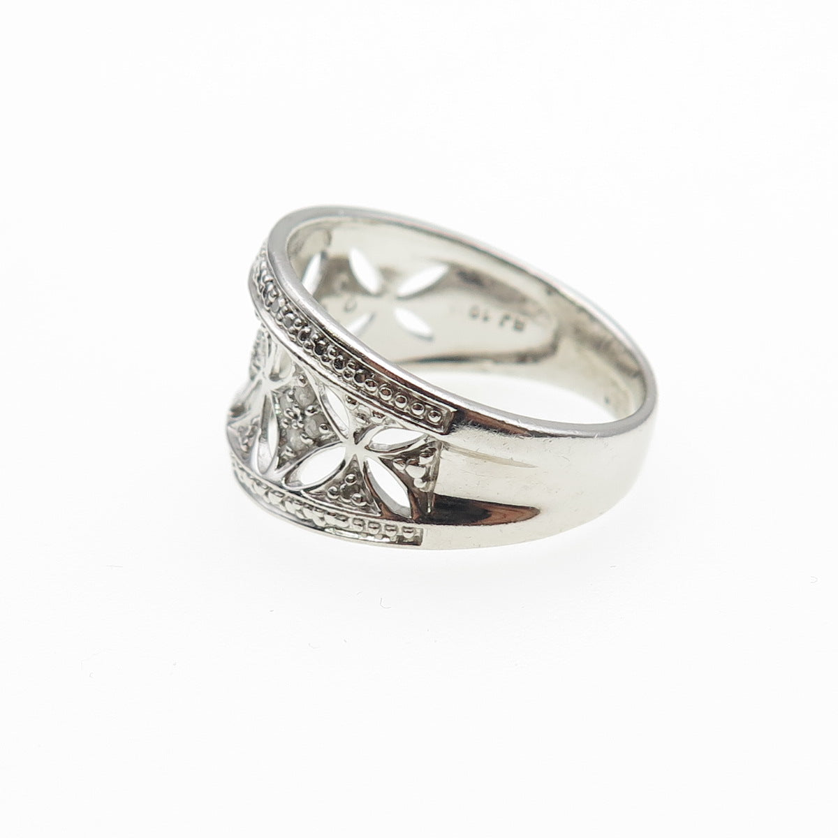 925 Sterling Silver Real Round-Cut Diamond Ring Size 10.25